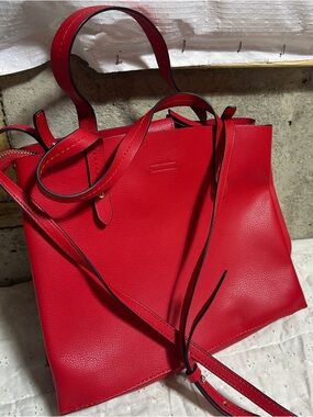 GAP Bright Red Pebbled Tote Bag with Slim Straps